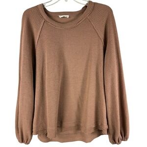 New In Women's Sz L Thermal Waffle Shirt Oversized Brown Raw Hem Forest Gorpcore